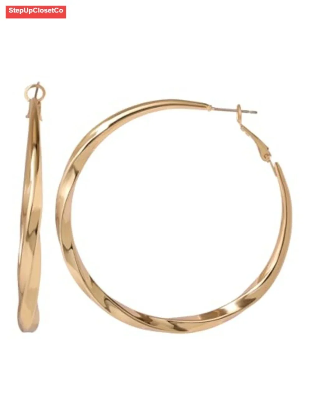 Hoop Earrings for Women Trendy Gold Tone Twisted Design Omega Back
